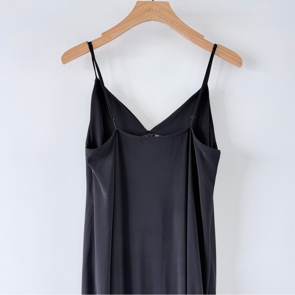 ZARA Black Slip Midi Dress Ruched Bust Adjustable Straps Minimalist Size L - Picture 8 of 8